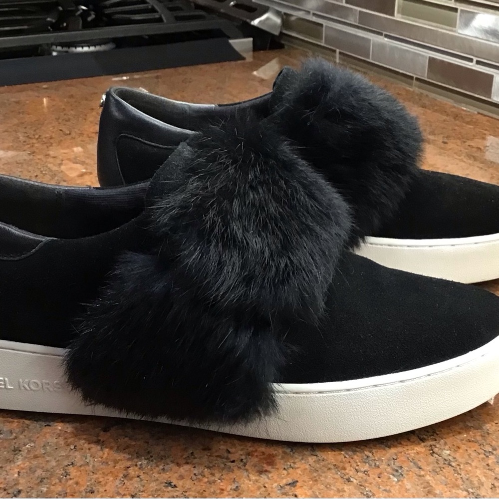 Michael Kors Black Fur Slip-On Sneakers